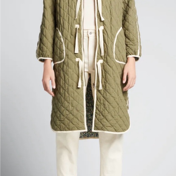THE GREAT. Olive Quilted Teddy Jacket with Cream Details - Picture 5 of 6